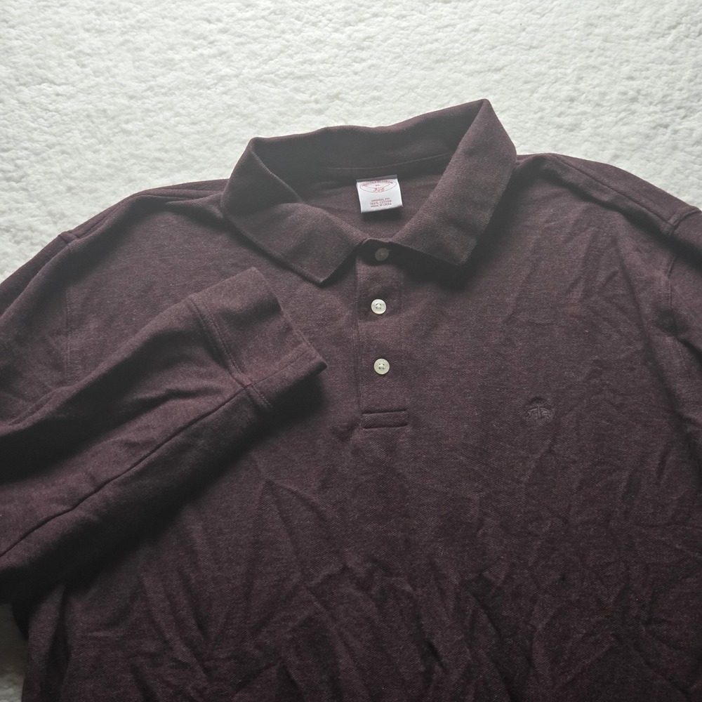 Brooks Brothers 346 Polo Shirt Mens XL Purple Solid Cotton Knit Long Sleeve Top